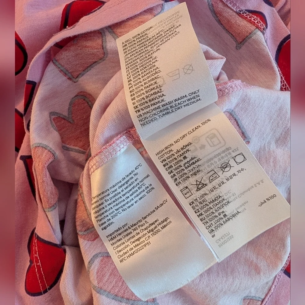 H&M Pink Girls Dress with Red Heart Pattern Casual Cotton Size 4-6